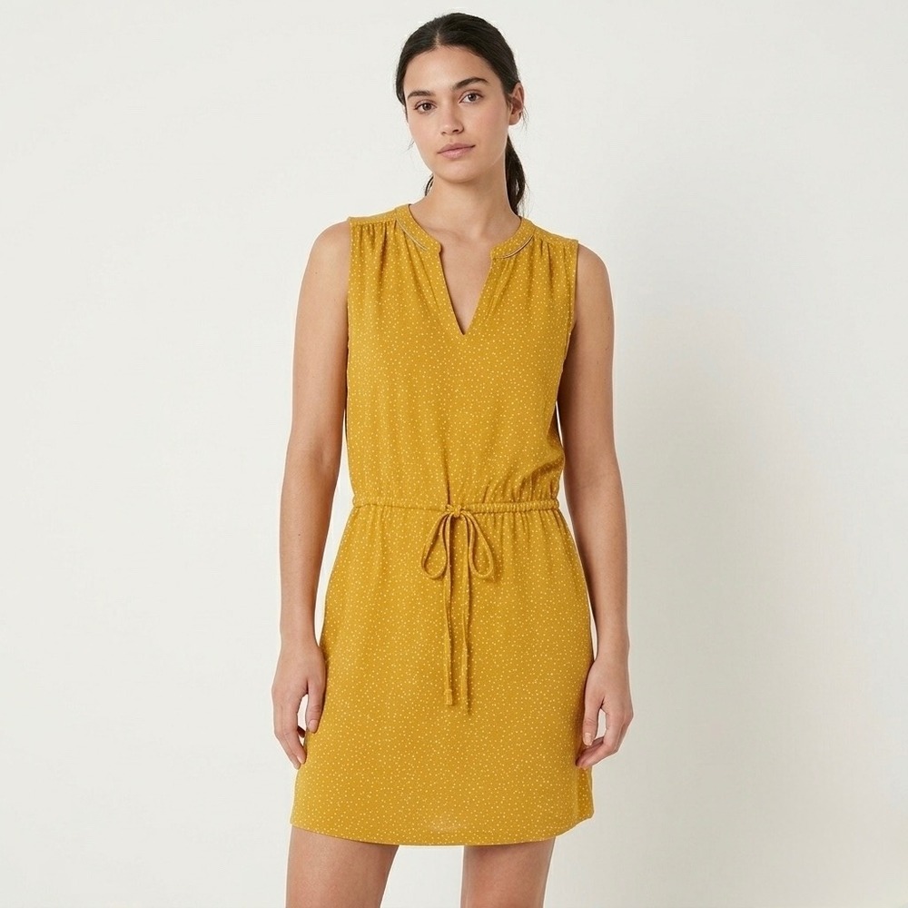 Denver Hayes Yellow Sleeveless Dress M Floral Cotton Viscose Casual Summer Dress